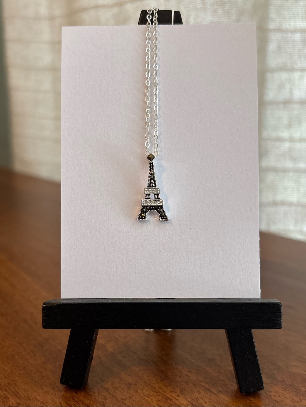 Genuine Marcasite Eiffel Tower Pendant Necklace Delicate Chain Parisian Style